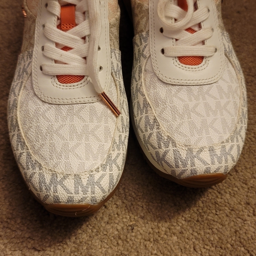 Michael Kors Cream and Orange Logo Sneakers - Picture 1 of 3